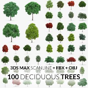 Deciduous Trees Collection - 100 Trees - FBX OBJ Scanline